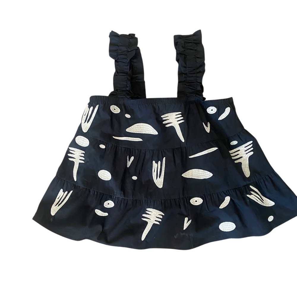 THML Black Embroidered Boho Ruffle Strap Top. Size Small.